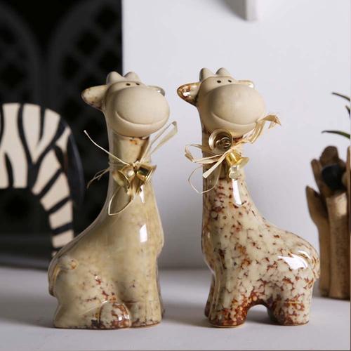 拿趣 欧式窑变 陶瓷鹿 家居饰品装饰 摆件礼物 情侣铃铛长颈鹿 小对鹿